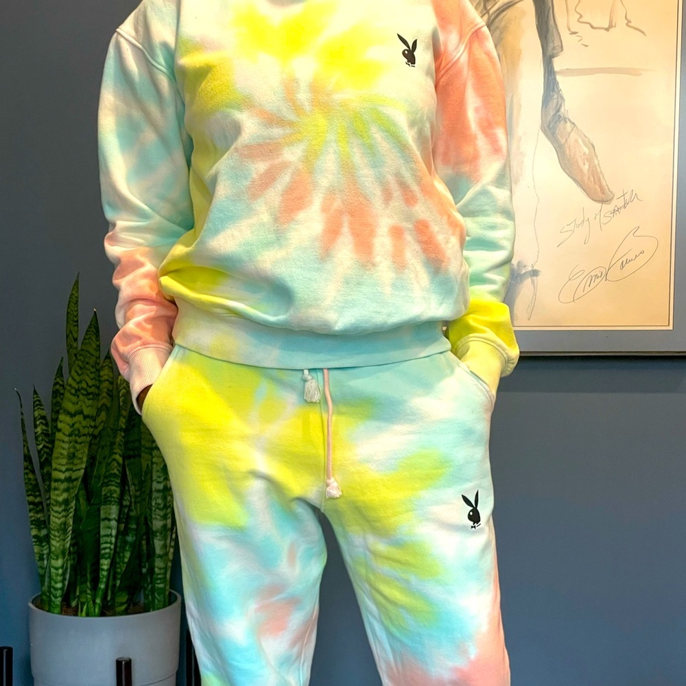 Tie Dye Playboy x Missguided sweatsuit. Size Medium.